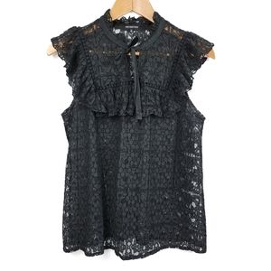 Who What Wear Black Lace Ruffle Top